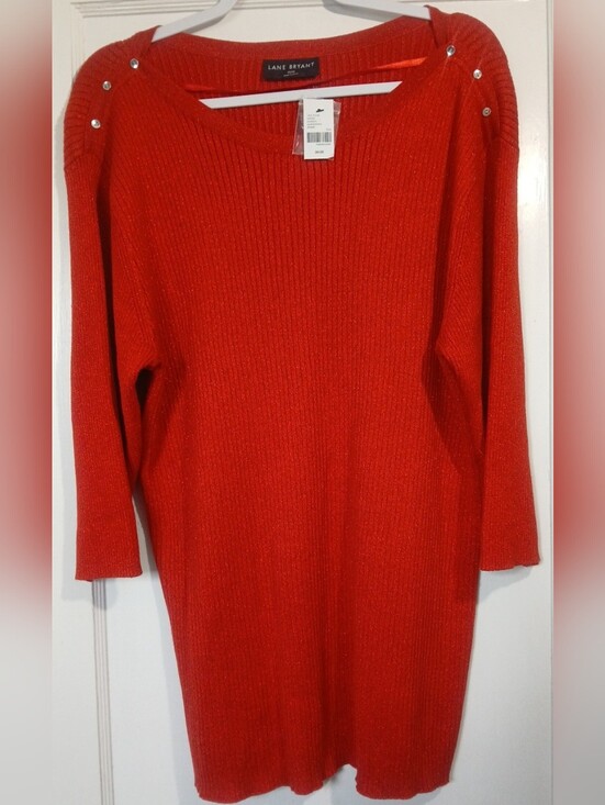 Lane Bryant Sweaters - Lane Bryant Red Sparkly Ribbed Tunic Sweater NWT